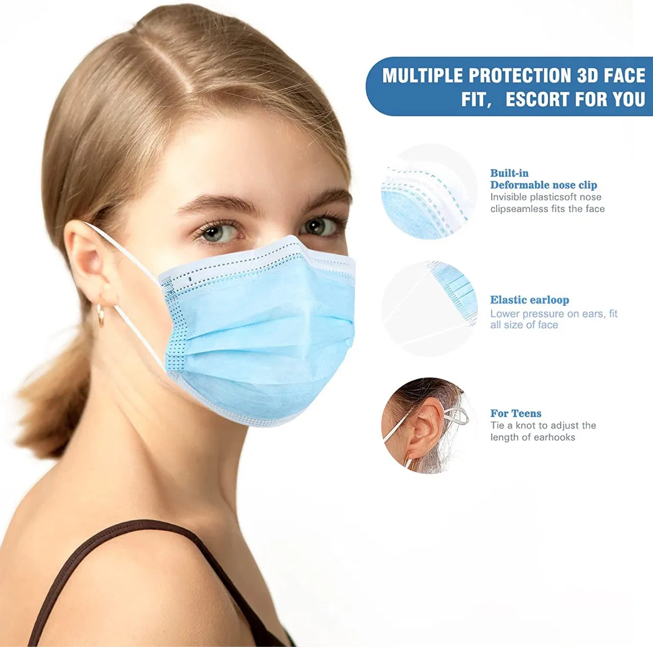 3 Layer Non Woven Disposable Face Mask High Breathable for Daily Protection