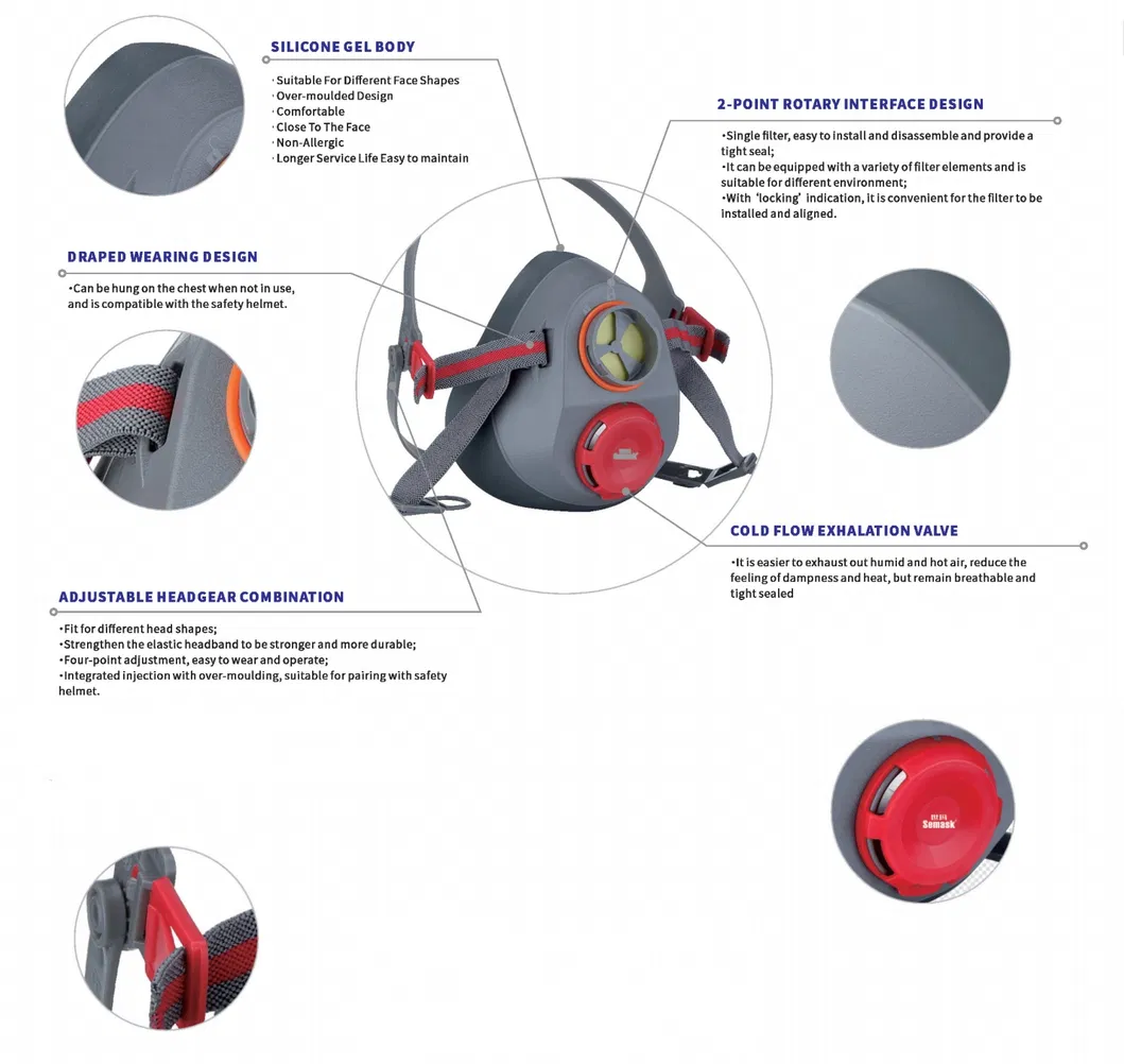 Professional Anti-Pollution Respiratory Protection Single Filtering Device Half Face Gas Mask Detailed view 3