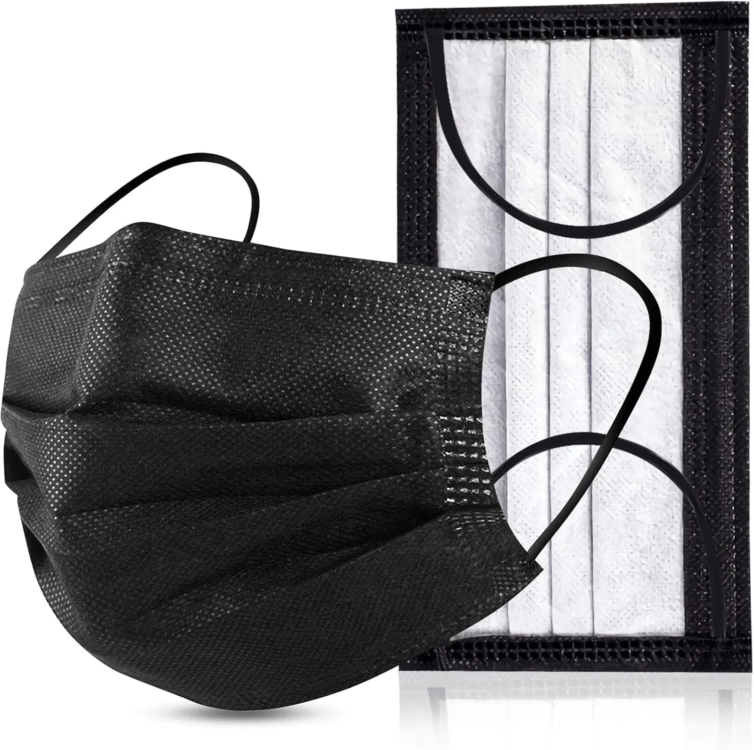 50-Pack Black Disposable 3-Ply Face Masks, Adult Protective Masks with Filter Layer, Breathable Non-Woven Masks for Daily Use