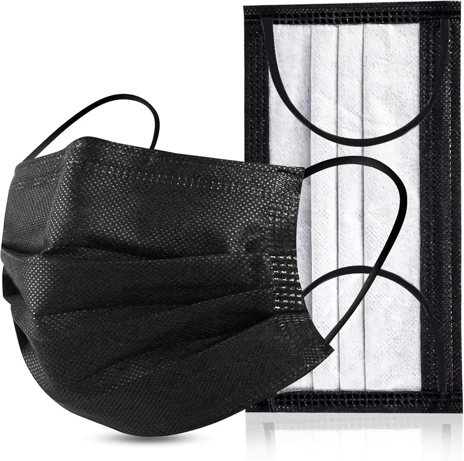 50-Pack Black Disposable 3-Ply Face Masks, Adult Protective Masks with Filter Layer, Breathable Non-Woven Masks for Daily Use