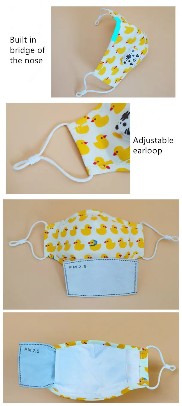 Anti Pollution/Smoke/Dust Cotton Washable Reusable Kids Face Mask with Valve and Filter