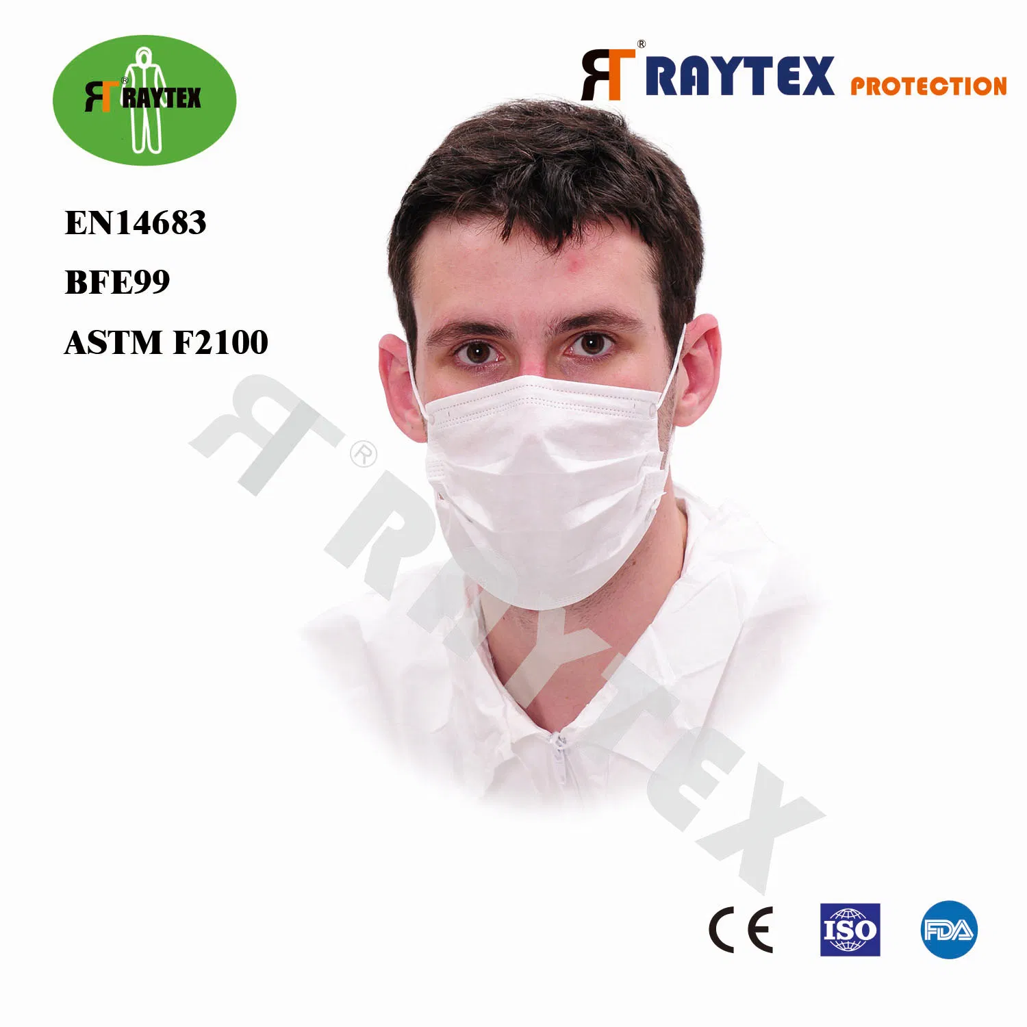Raygard En14683 CE Type Iir Standard Disposable Non-Woven Surgical Face Mask for Hospital Industrial Farm 3ply Bfe99 Face Mask