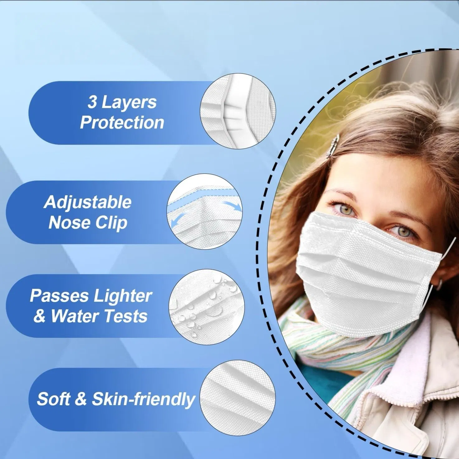 100-Pack White Disposable 3-Ply Face Masks, Adult Earloop Protective Masks, Breathable Non-Woven Masks for Daily Use