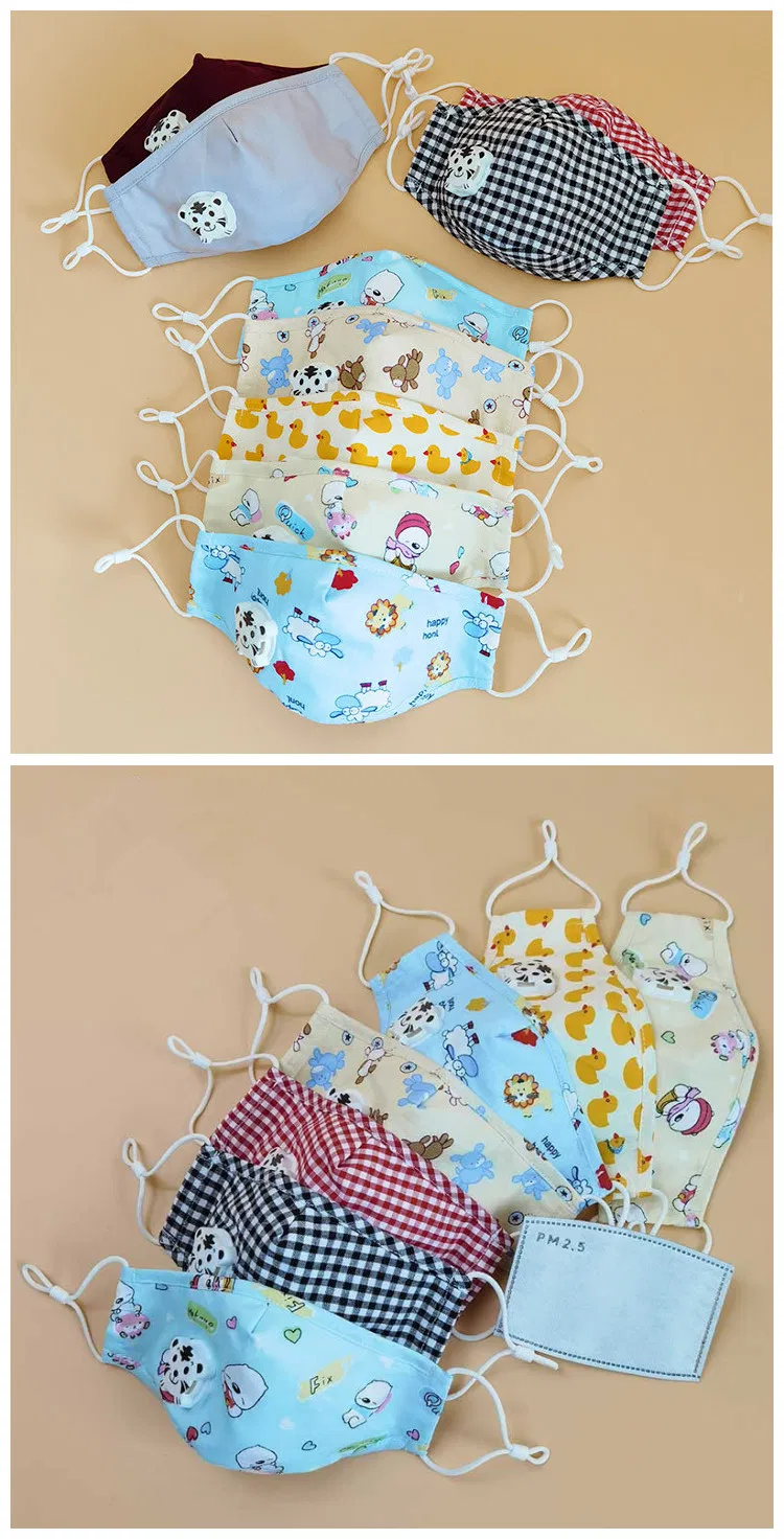 Anti Pollution/Smoke/Dust Cotton Washable Reusable Kids Face Mask with Valve and Filter