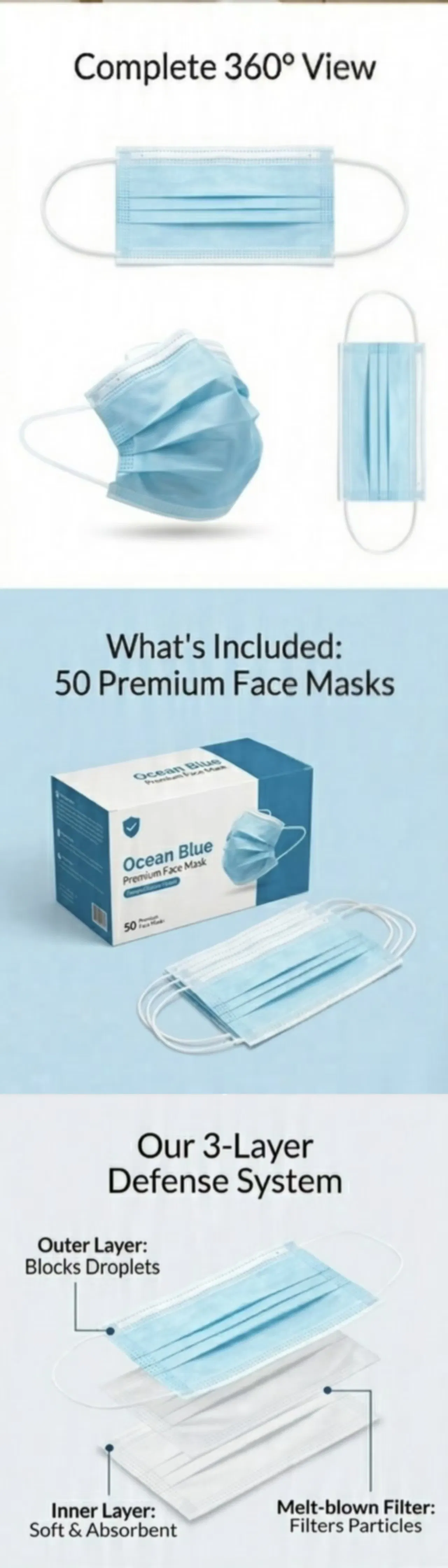 Children Blue Disposable Face Mask 3-Ply Medical Grade for Kids Safety