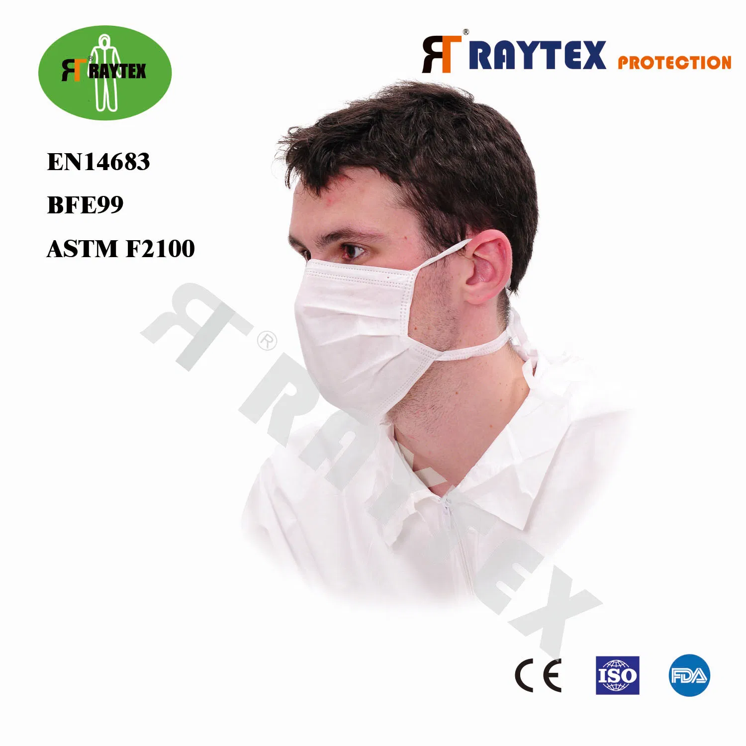 Raygard En14683 CE Type Iir Standard Disposable Non-Woven Surgical Face Mask for Hospital Industrial Farm 3ply Bfe99 Face Mask