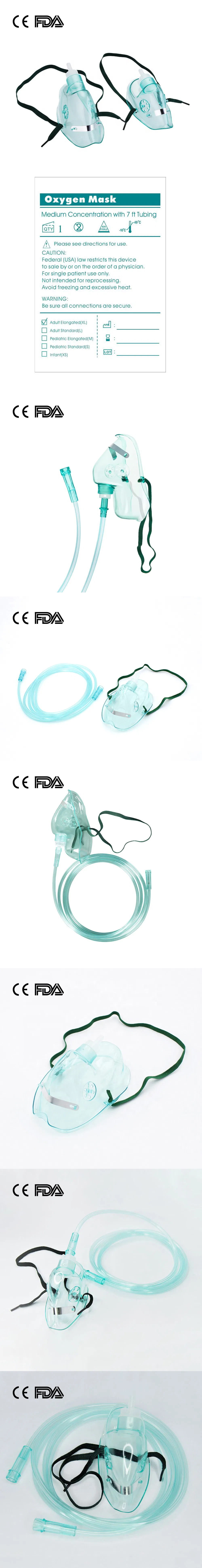 CE, FDA Approved Oxygen Mask Factory Hospital Medical Plastic Disposable Oxygen Face Mask Adult XL/L, Pediatric M/S Size Green