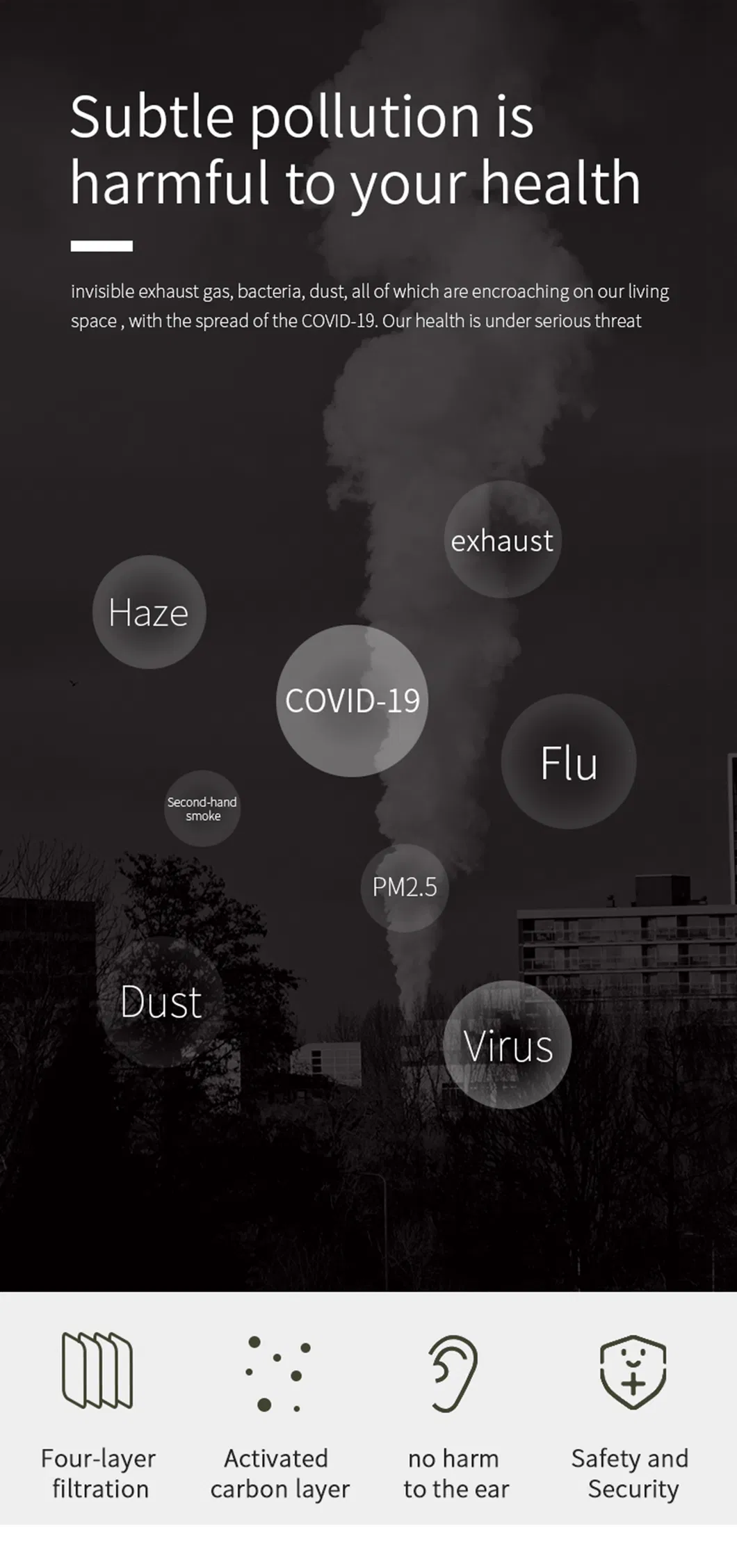 CE Disposable Non Woven Anti Air Pollution 4ply Active Activated Carbon Face Mask Details 2