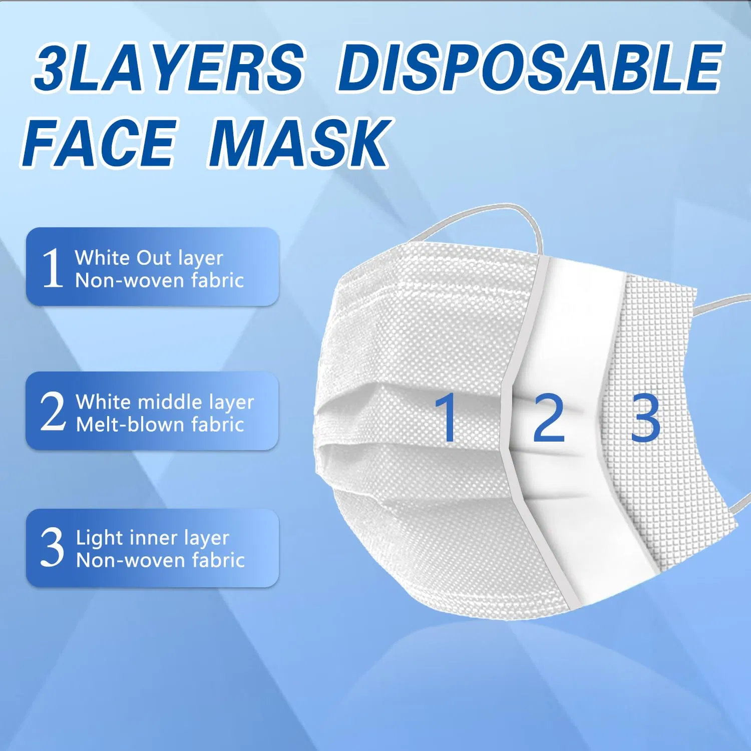 100-Pack White Disposable 3-Ply Face Masks, Adult Earloop Protective Masks, Breathable Non-Woven Masks for Daily Use