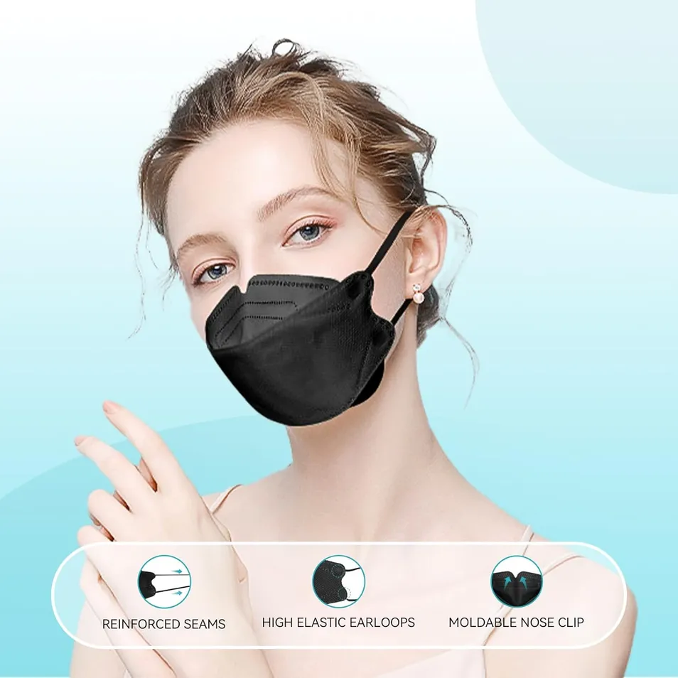 Adult Disposable Kf94 Face Mask, Black & White 3D Protective Face Masks with Earloops, Fashionable Breathable Facemask for Daily Use