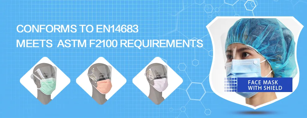 4ply Disposable Surgical Face Mask with Eyeashield Surgical Doctor Facemask with Visor