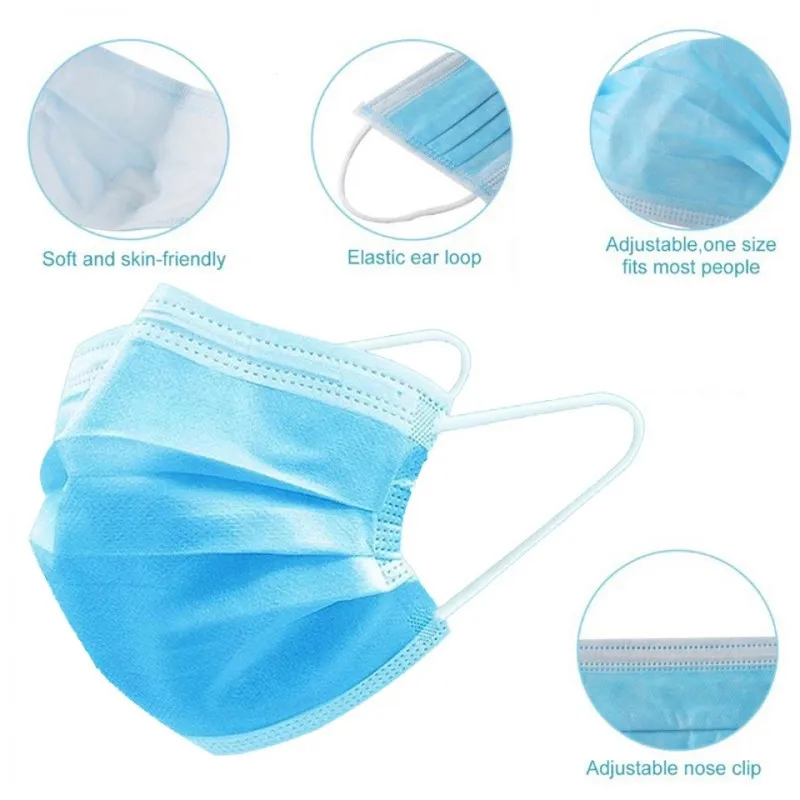 3 Layers Protective Face Mask for Daily Use, Breathable Anti-Dust Disposable Mask with Earloop for Personal Care