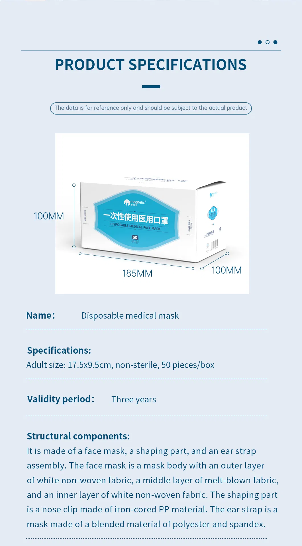 Disposable 3 Ply Medical Face Mask Breathable Earloop Hospital Daily Protective Supplies