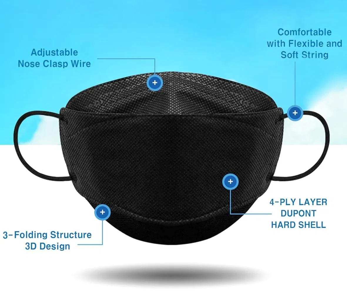 Adult Disposable Kf94 Face Mask, Black &amp; White 3D Protective Face Masks with Earloops, Fashionable Breathable Facemask for Daily Use