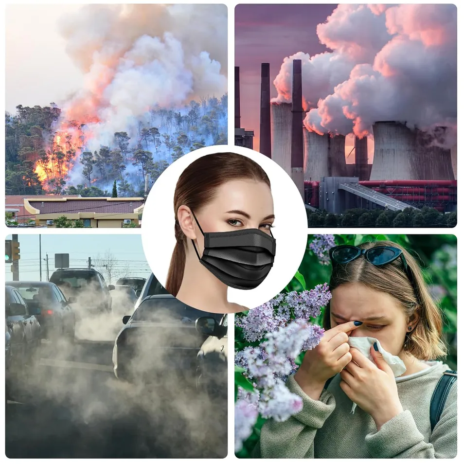 50-Pack Black Disposable 3-Ply Face Masks, Adult Protective Masks with Filter Layer, Breathable Non-Woven Masks for Daily Use