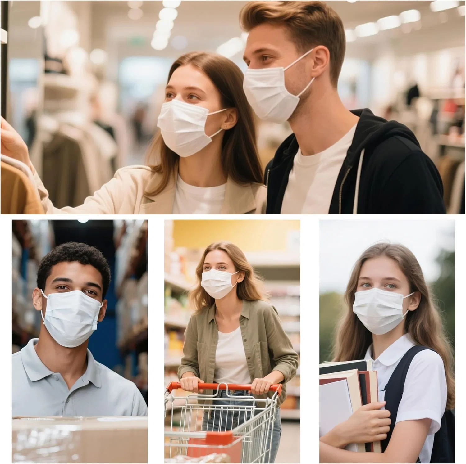 100-Pack White Disposable 3-Ply Face Masks, Adult Earloop Protective Masks, Breathable Non-Woven Masks for Daily Use