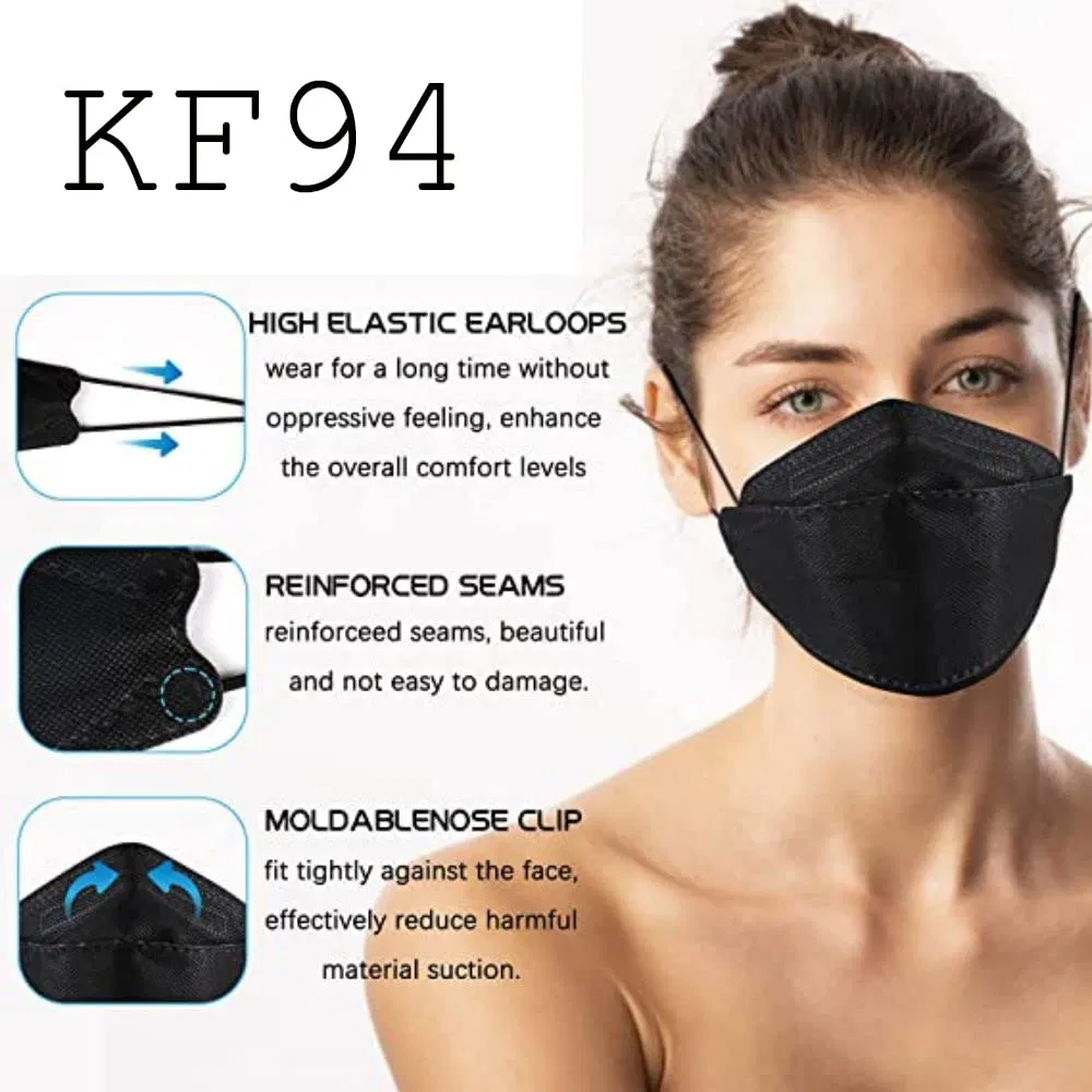 Fashionable Kf94 Face Mask, Black Disposable 3D Willow-Type Facemask, Breathable Melt-Blown Protective Mask for Adults, OEM Wholesale