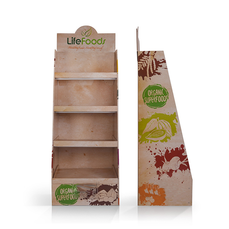 Advertising Pop Corrugated Carton Display Rack for Potato Chips Snacks Food Custom Retail POS Cardboard Floor Display Stand