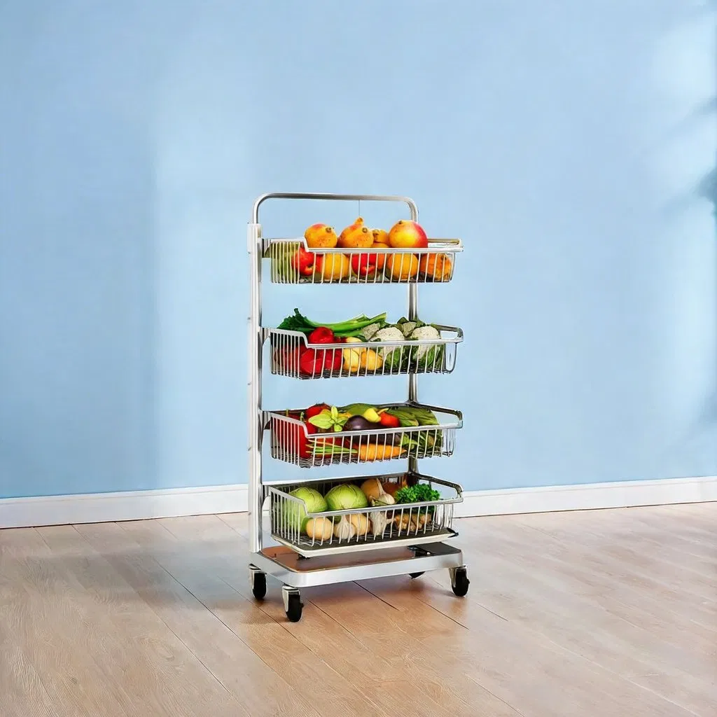 Multi-Tiered Optional Kitchen Organization Trolley Floor Stand Cart Rack Storage Shelving Rack