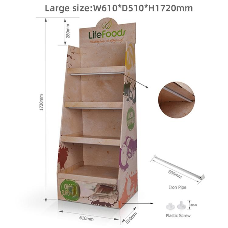 Advertising Pop Corrugated Carton Display Rack for Potato Chips Snacks Food Custom Retail POS Cardboard Floor Display Stand