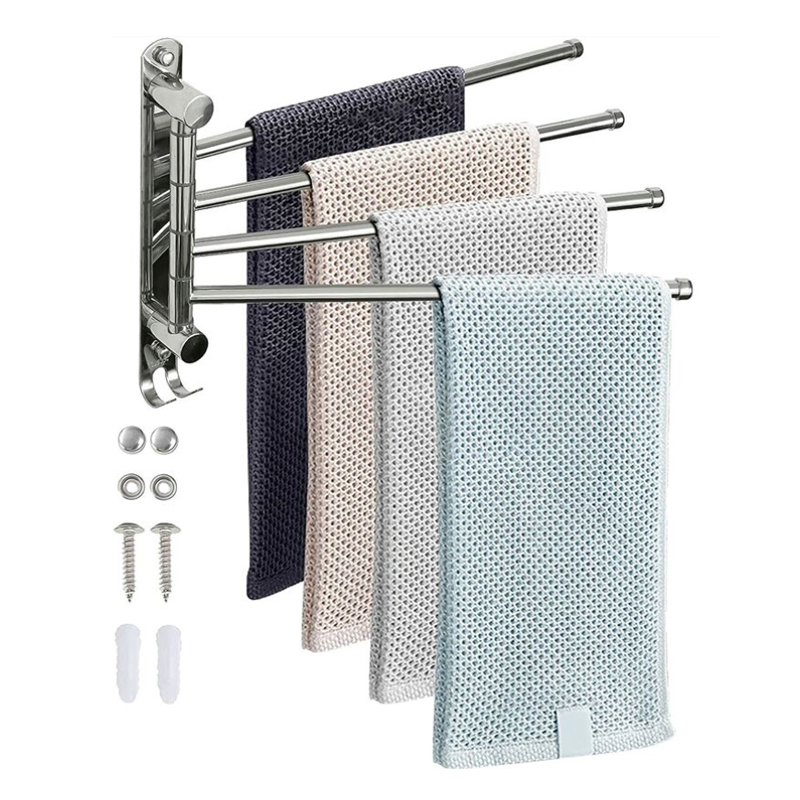 Luxury 180 Degree Rotating Kitchen Chrome Color Stainless Steel Hotel Bathroom Bath Shower Room Ladder Adhesive Paper Foldable 3 Arm Towel Bar Bath Rail Rack