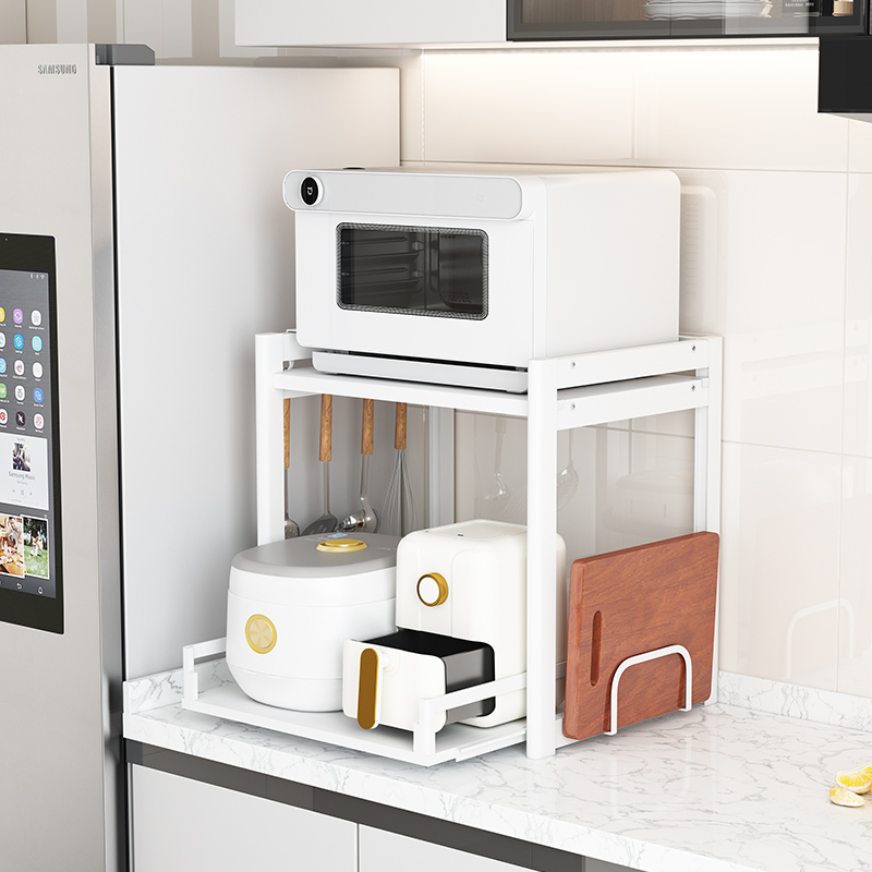 Large Capacity Carbon Steel Pull-out Dual-Layer Storage Stand Countertop Appliance Organization Microwave Storage Stand Rack