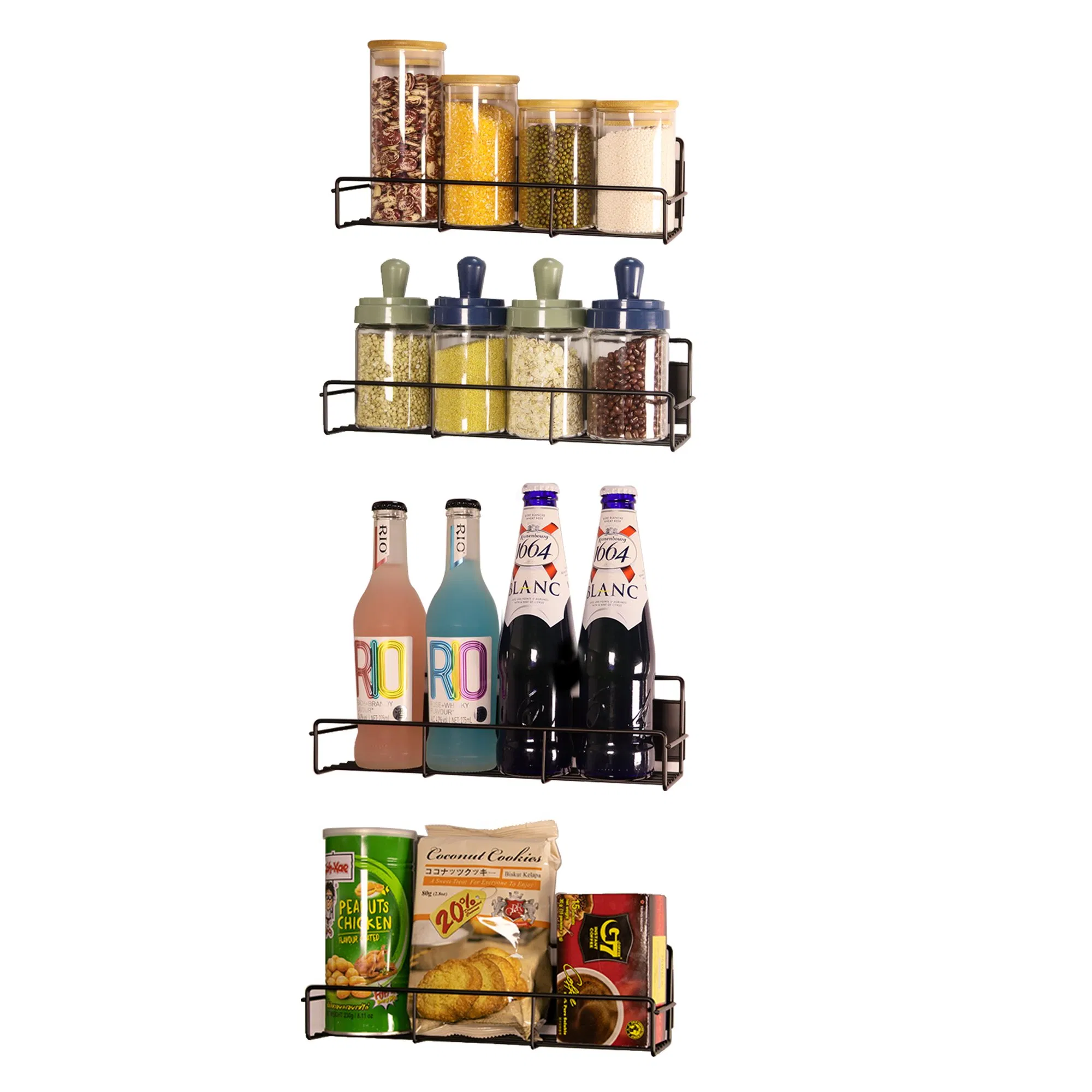 4 Pack Factory Hot Sales Roysili Magnetic Spicestorage Organizer Rack for Side of Fridge