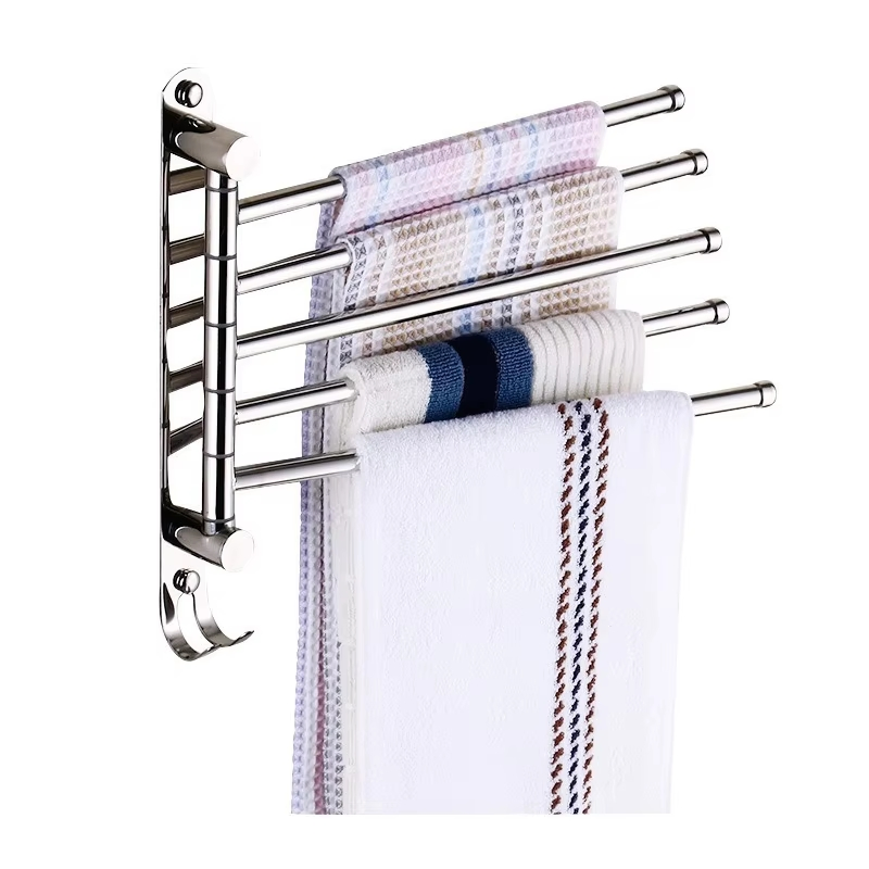 Modern Stainless Steel Foldable Bathroom Towel Rack Movable Four Rods Rotating