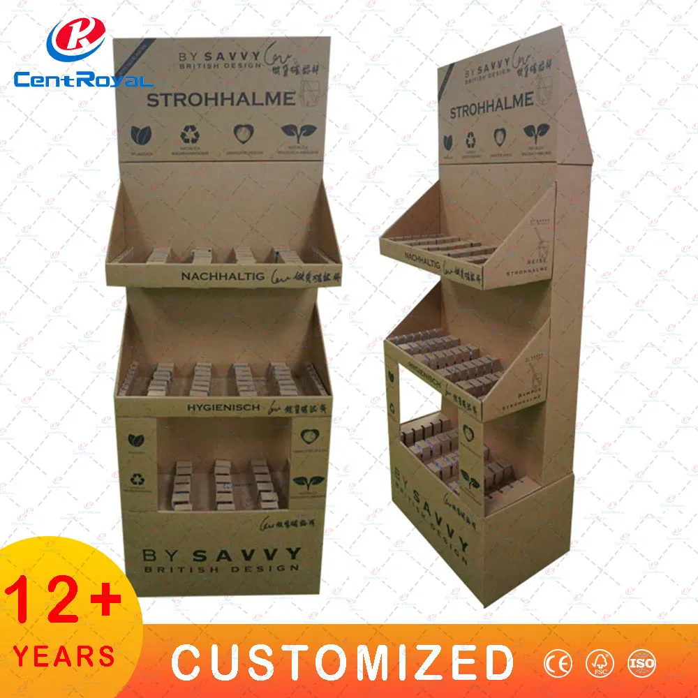 Customized Freestanding Corrugated Cardboard Paper Stationery Pen Pencil Display Stand Rack