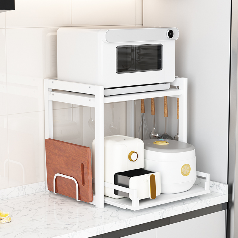 Large Capacity Carbon Steel Pull-out Dual-Layer Storage Stand Countertop Appliance Organization Microwave Storage Stand Rack