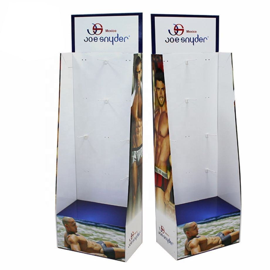 Customized Sock Floor Standing Cardboard Display Rack for Retail Shop with Hook