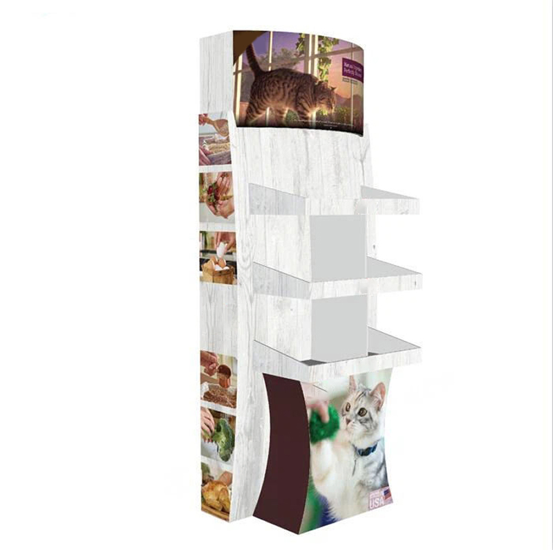 Custom Floor Standing Pet Tools Food Product Cardboard Display Rack with Hooks