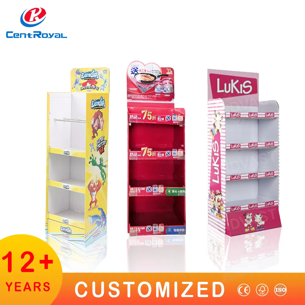 Cardboard Folding Floor Stand Display Food Snack Whisky Wine Shelves Energy Soft Drink Alcohol Store Beverage Display Paper Rack