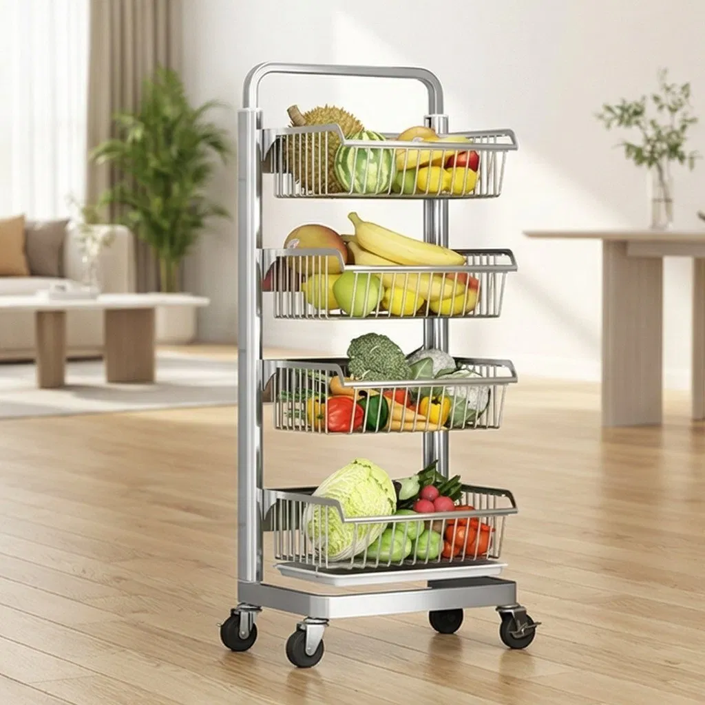 Multi-Tiered Optional Kitchen Organization Trolley Floor Stand Cart Rack Storage Shelving Rack