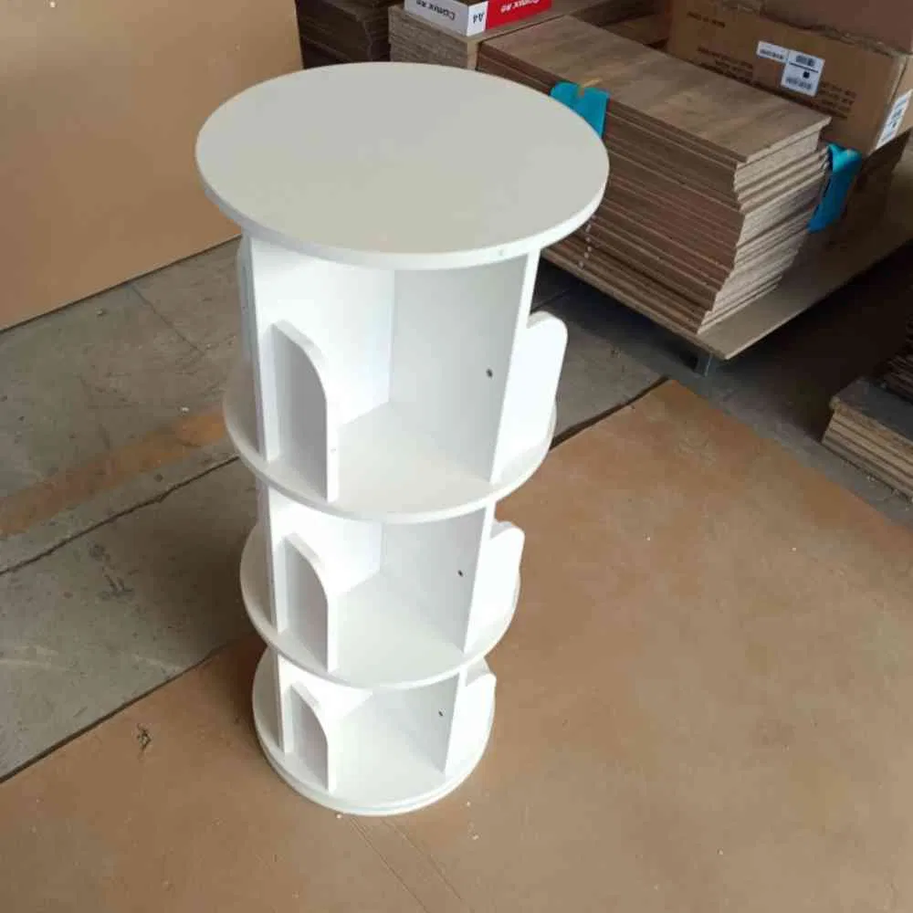 Three-Layer Wooden Rotating Bookshelf Cabinet