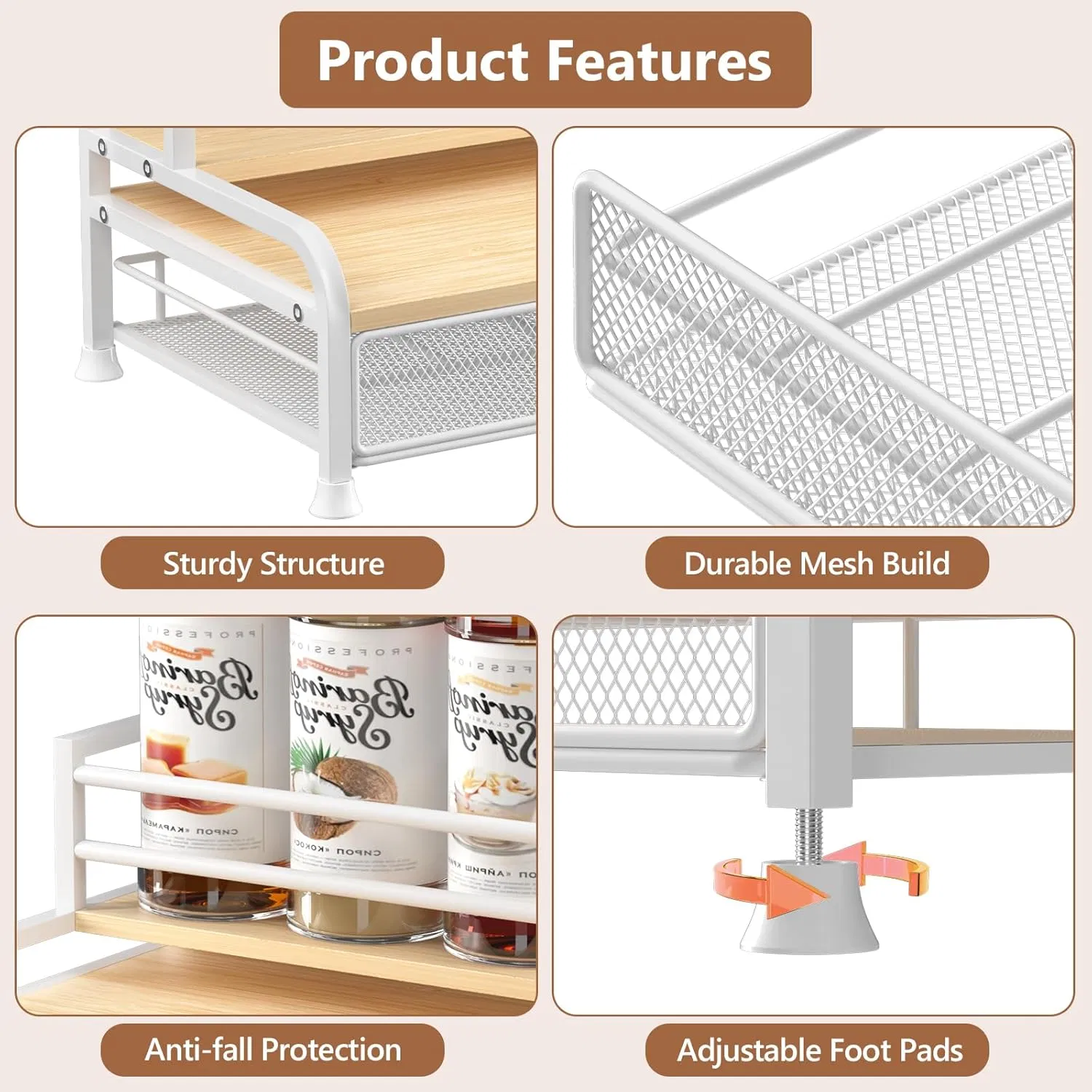 White 3-Tier 8 Bottles Coffee Syrup Rack Organizer