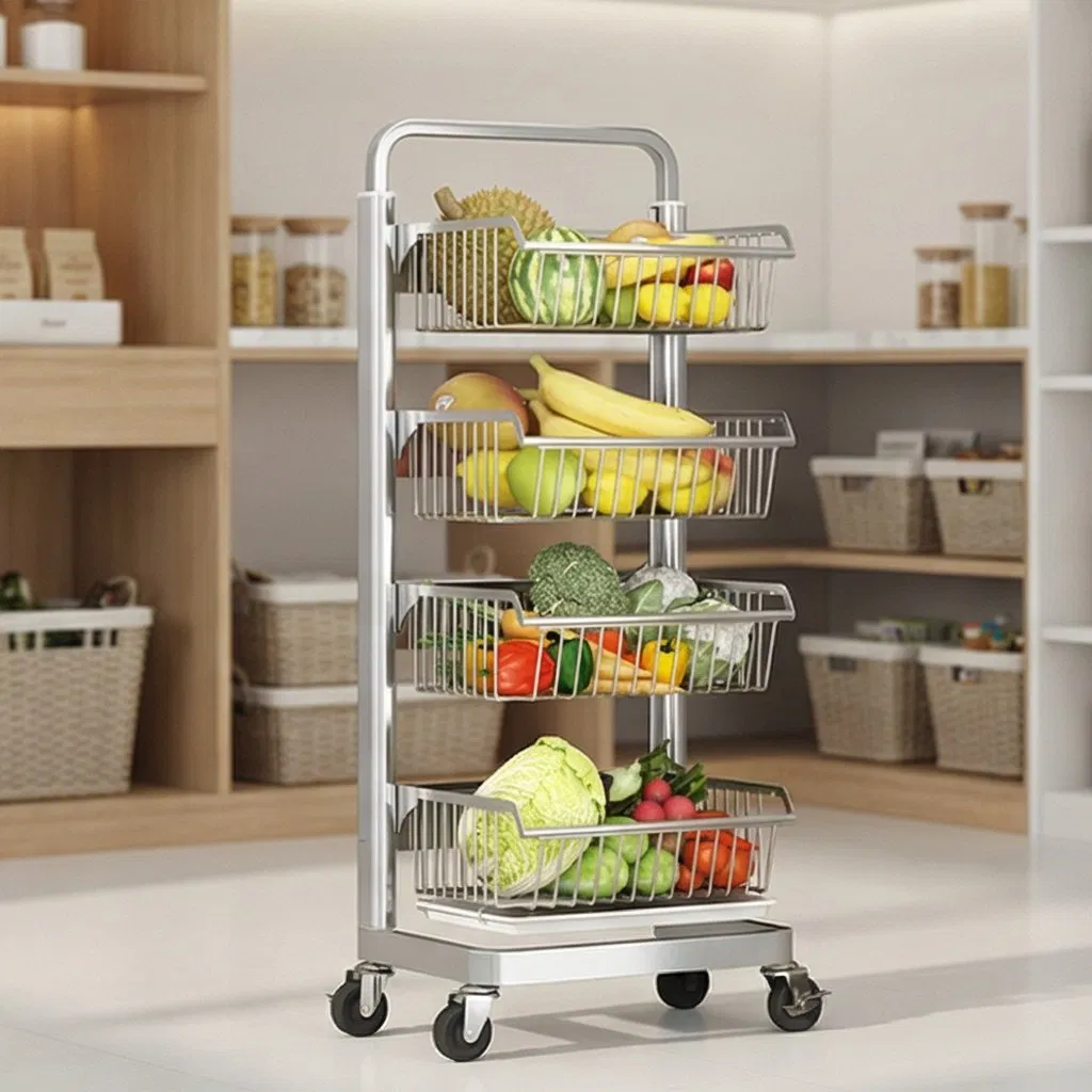 Multi-Tiered Optional Kitchen Organization Trolley Floor Stand Cart Rack Storage Shelving Rack