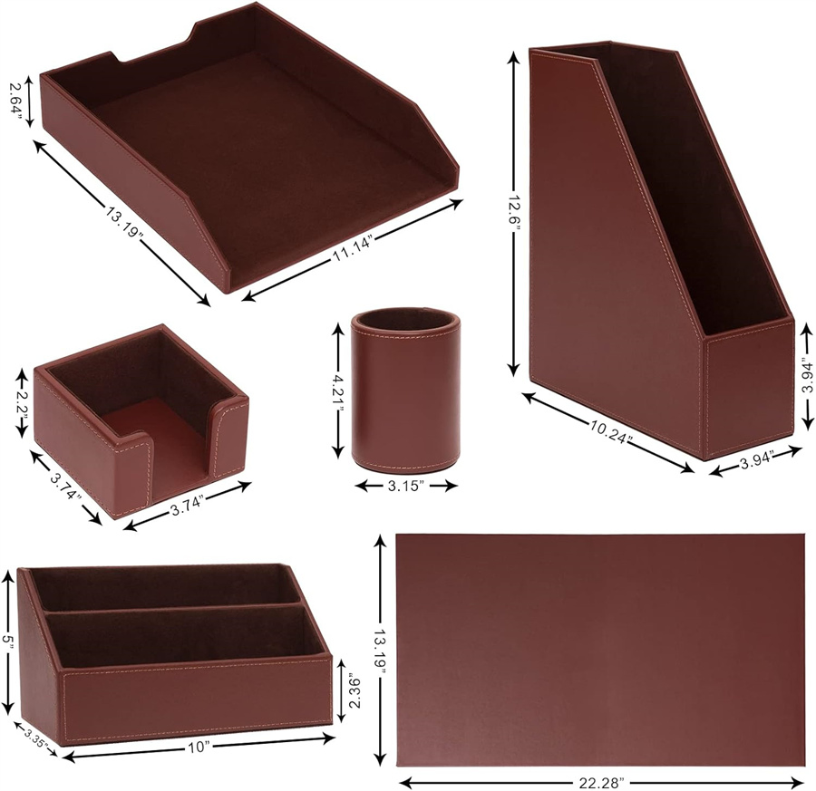 Desk Organizer Set Desktop Leather Writing Pad File Paper Tray Magazine Holder