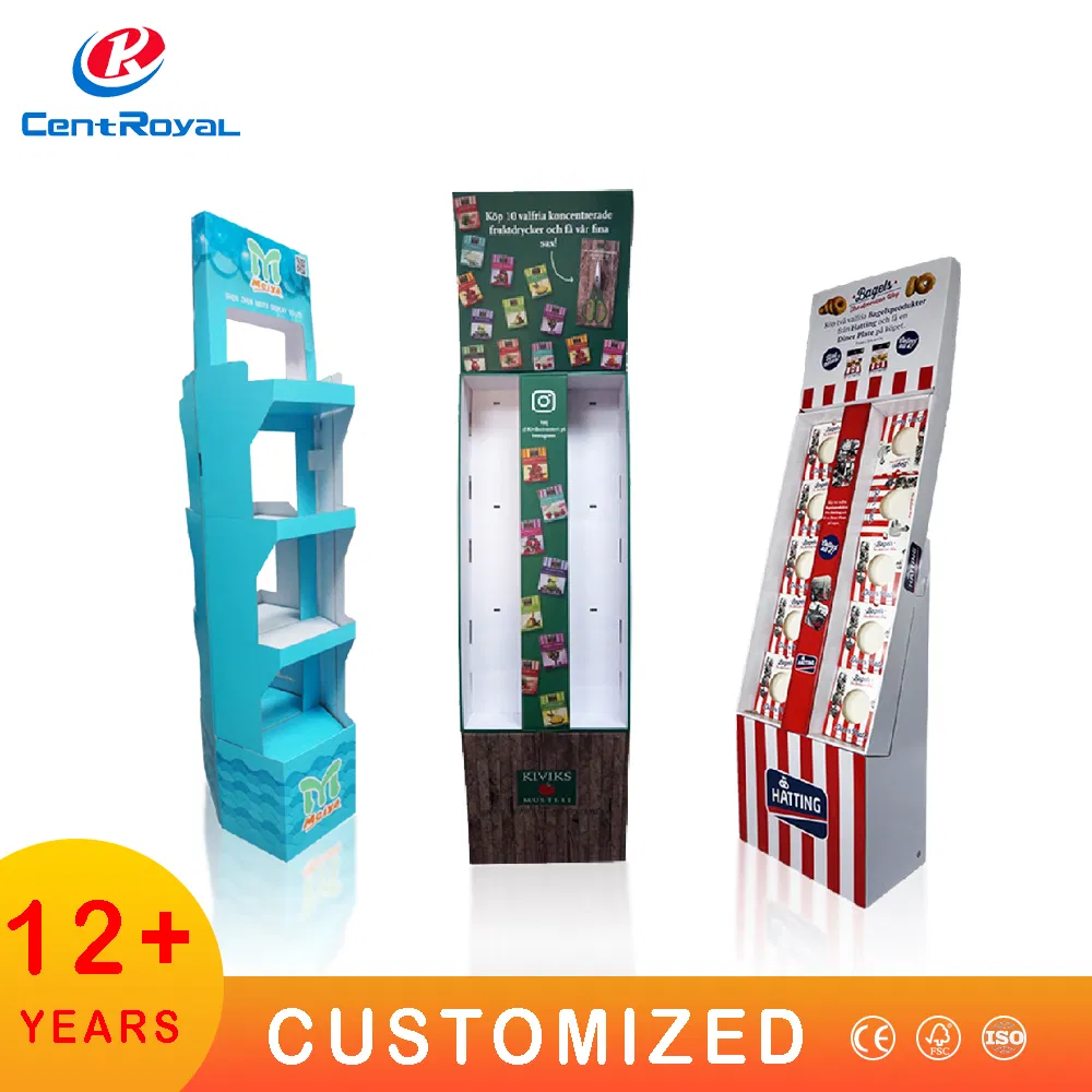 Cardboard Folding Floor Stand Display Food Snack Whisky Wine Shelves Energy Soft Drink Alcohol Store Beverage Display Paper Rack