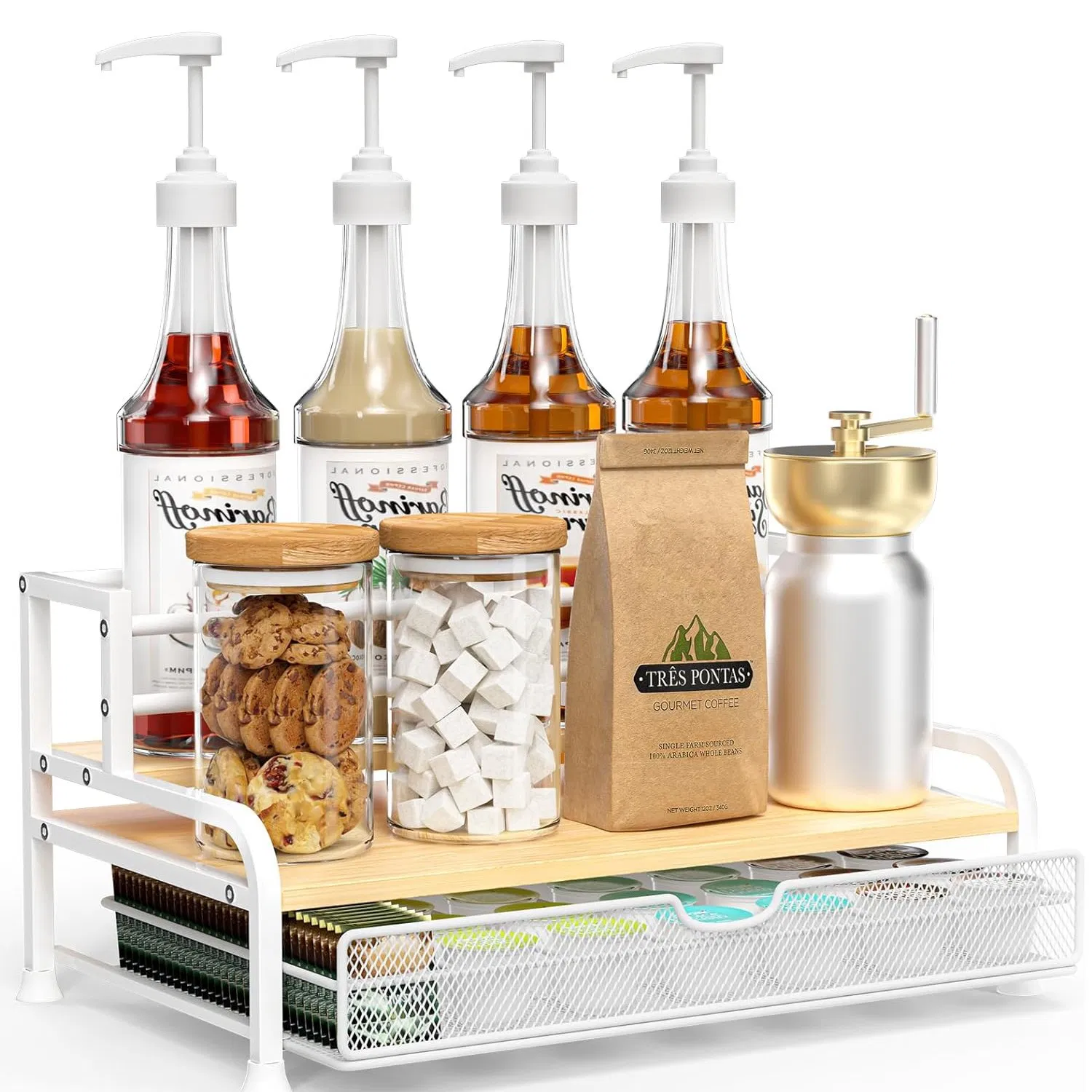 White 3-Tier 8 Bottles Coffee Syrup Rack Organizer