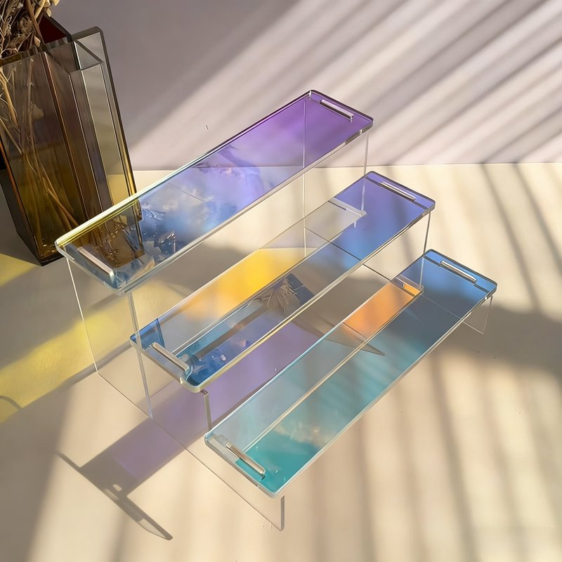 Acrylic Step Storage Shelf - Multicolor Tiered Figurine &amp; Jewelry Display Rack