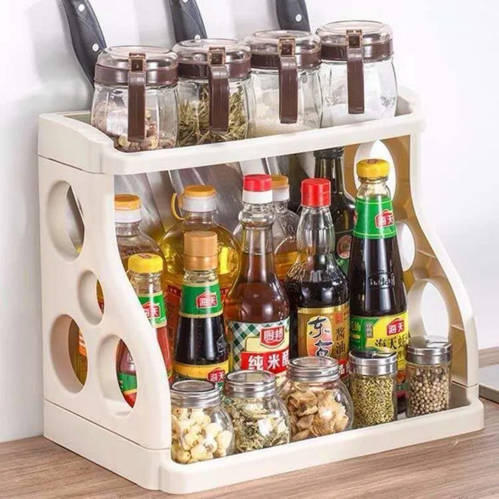 Double Layer Kitchen Shelf Seasoning Condiment and Dishes Rack Wbb29851