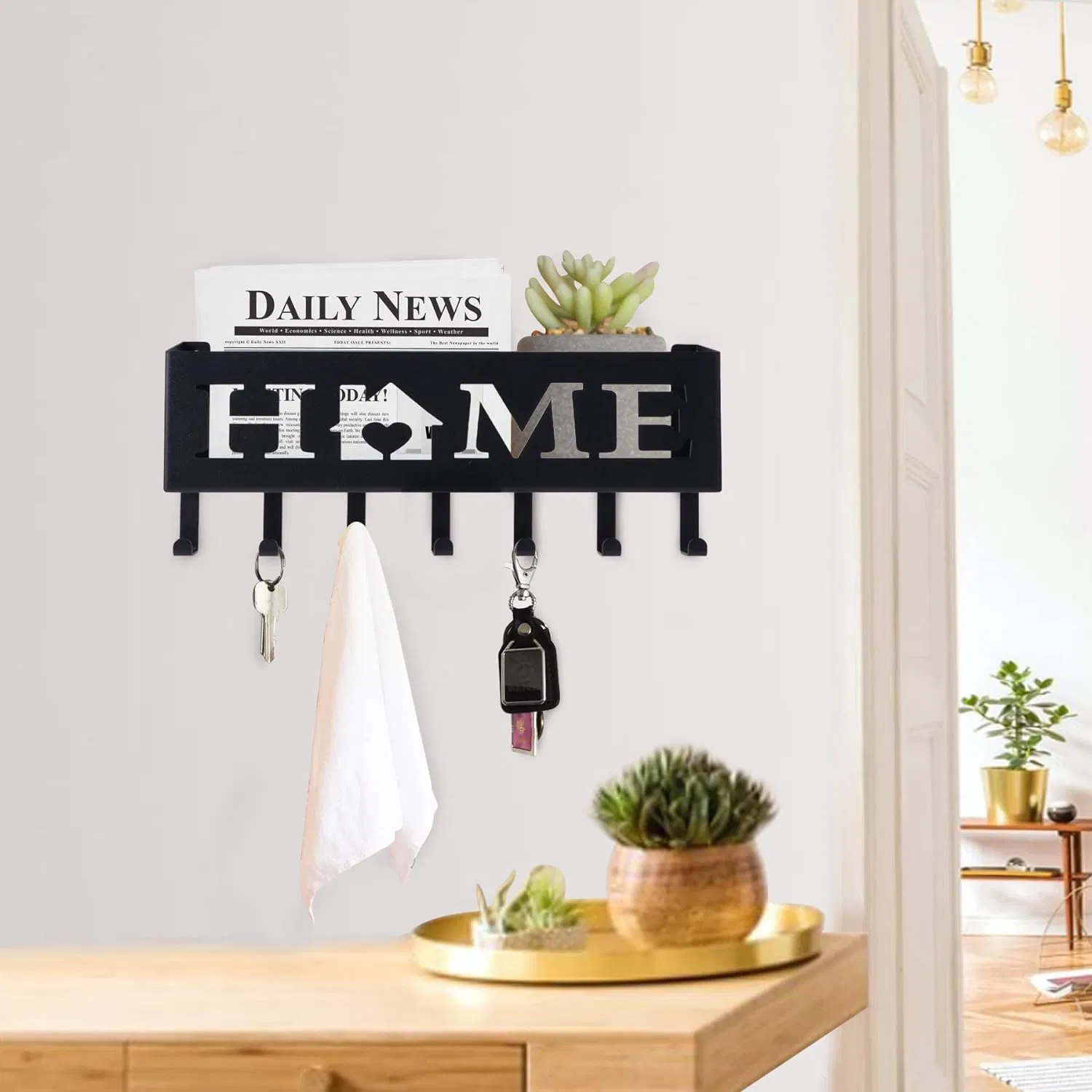 Wall Mounted Mail Organizer Metal Key Rack