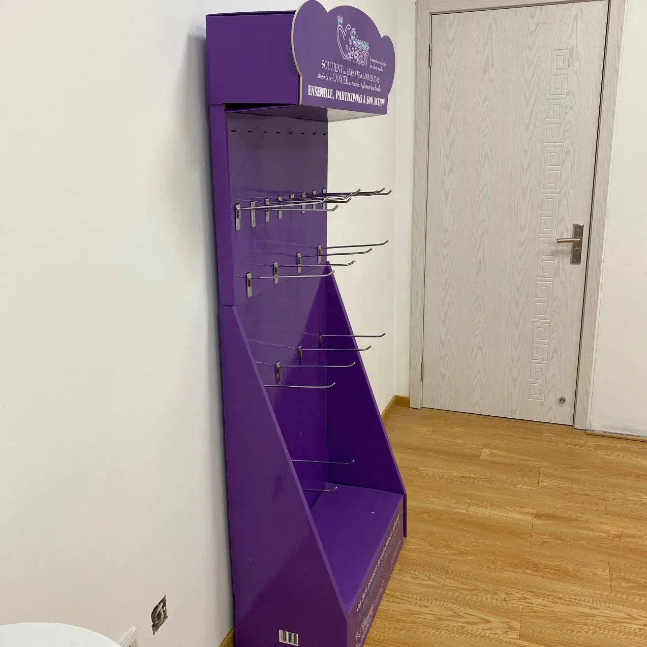 Purple Cardboard Floor Display Stand Toys Display Rack with Hook