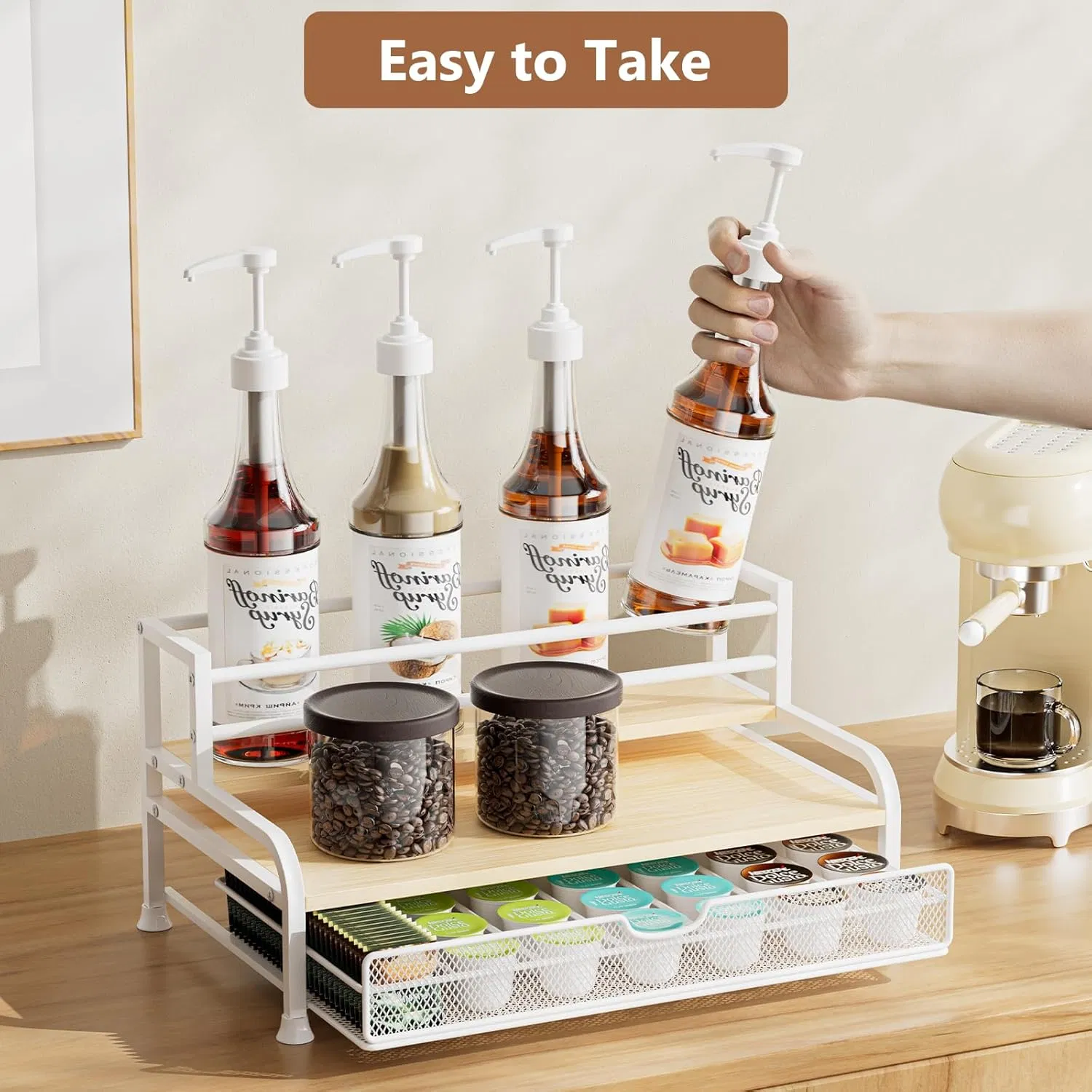 White 3-Tier 8 Bottles Coffee Syrup Rack Organizer