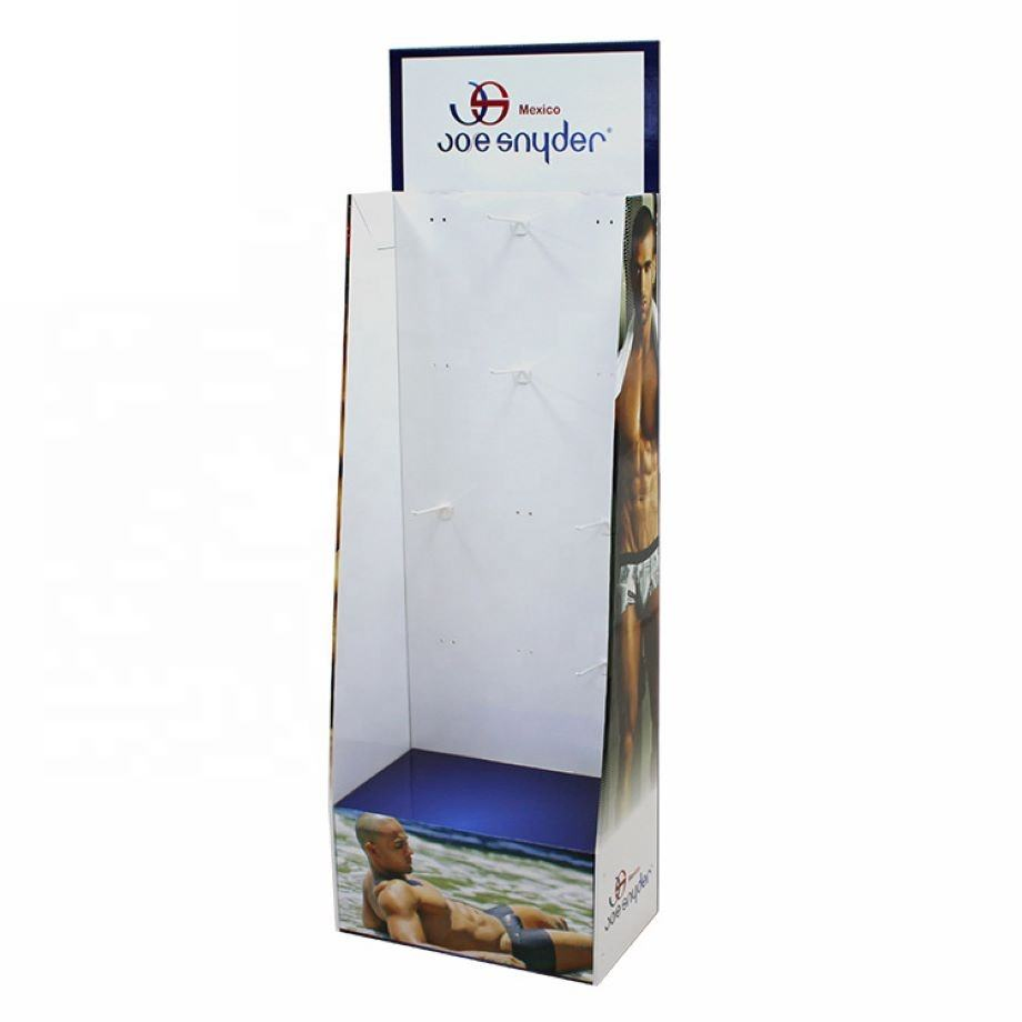 Customized Sock Floor Standing Cardboard Display Rack for Retail Shop with Hook