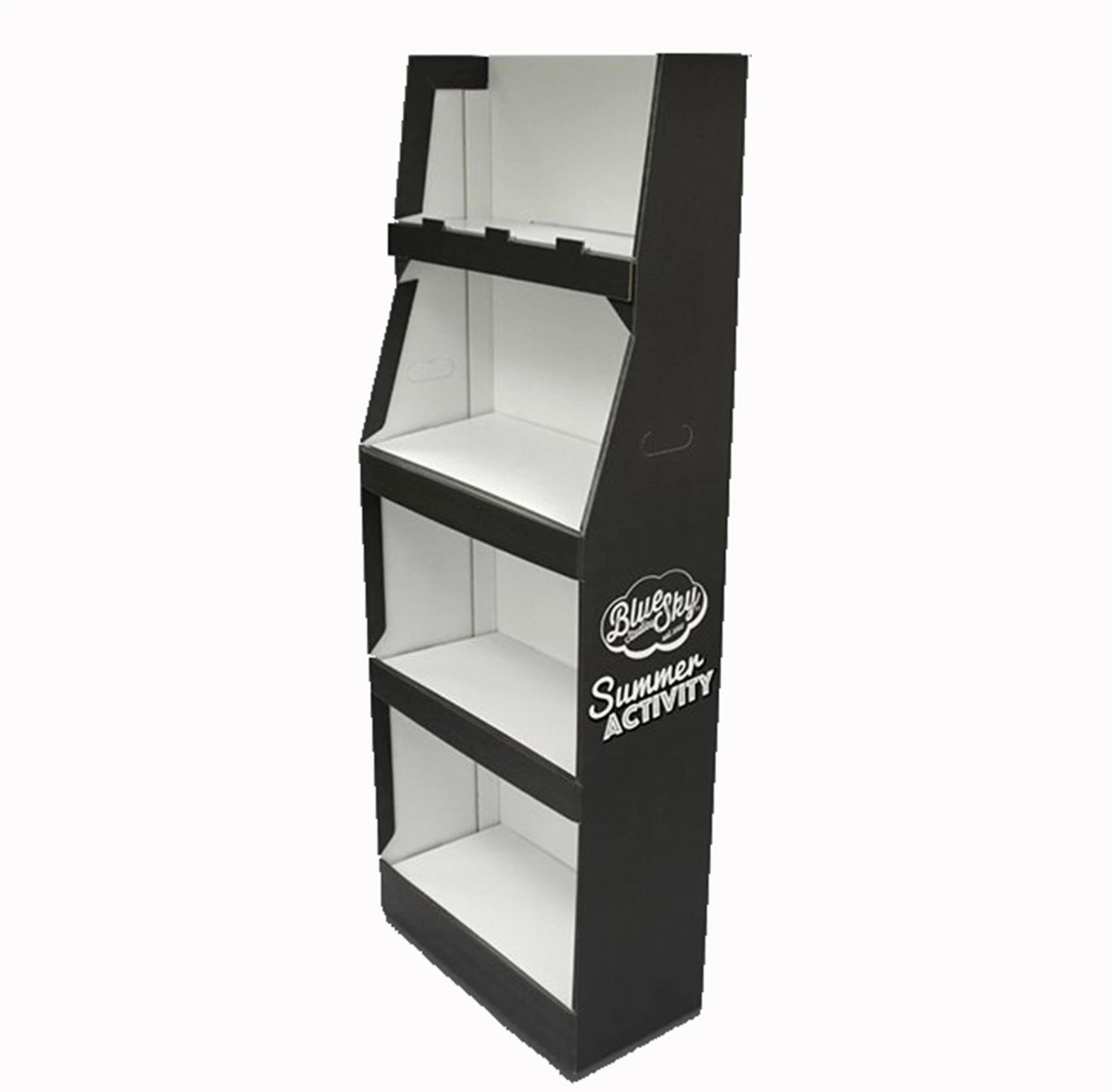 Eco-Friendly Cardboard 4-Tier Supermarket Display Rack with Removable Header