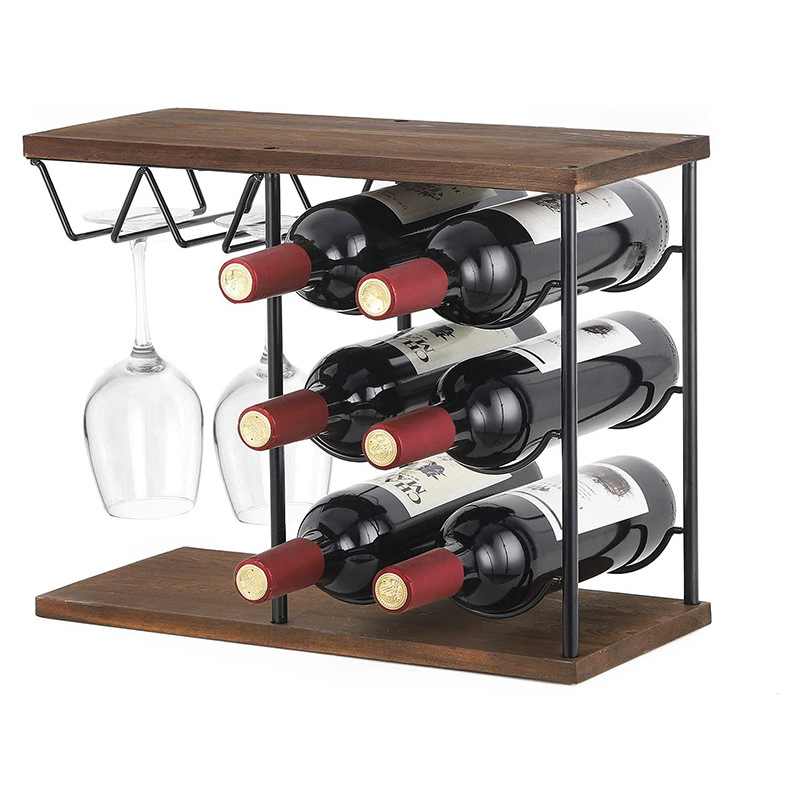 Custom Rack Free Standing Wood Metal Wine Rack Counter Top Wine Holder Rack
