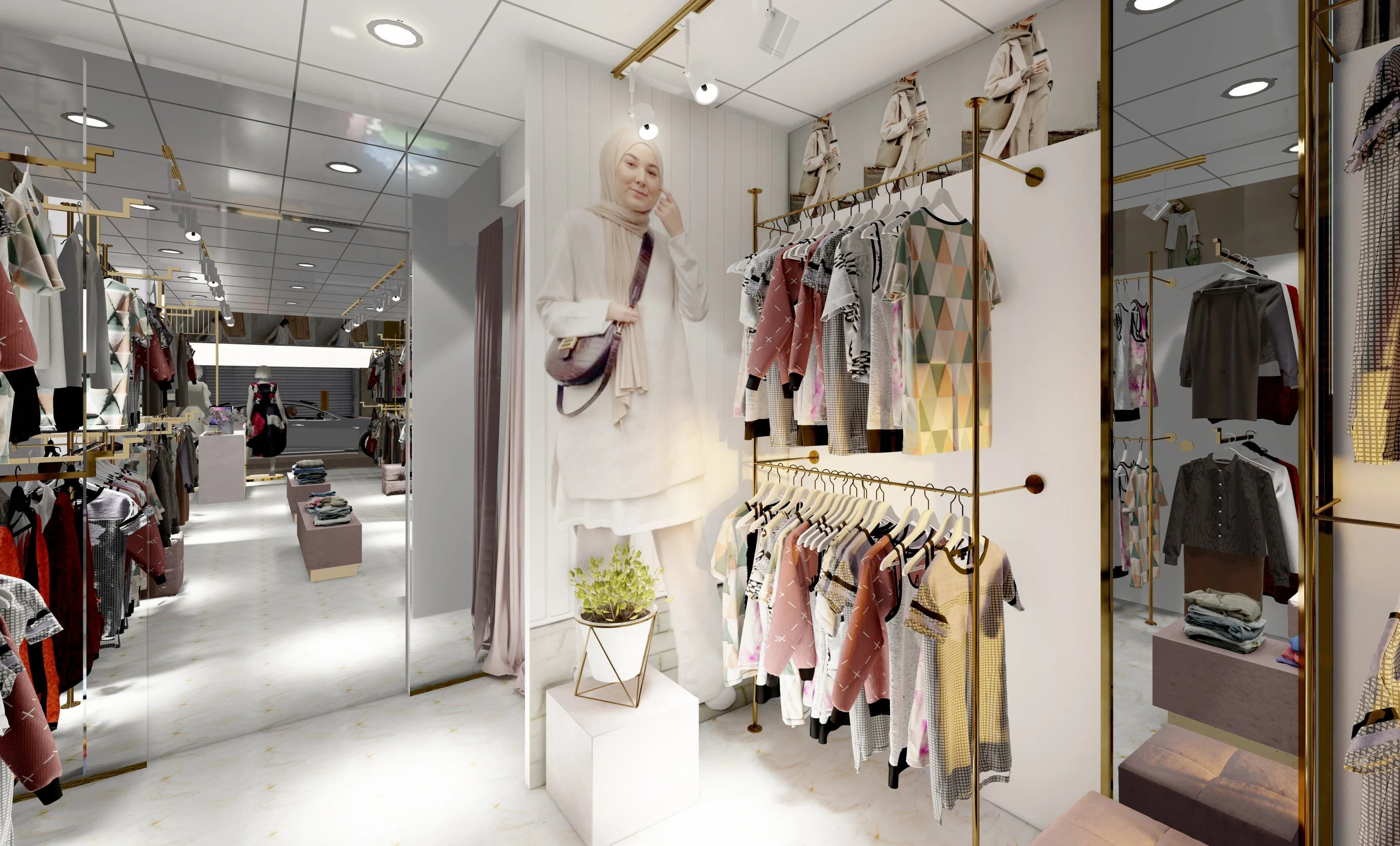 Design Custom Modern Minimalist Wooden Cloth Shop Display Rack Counter