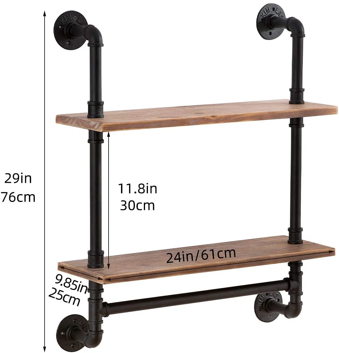 Industrial Towel Rack with Towel Bar, 19.6" Rustic Bathroom Shelves Wall Mounted, 2 Tiered Farmhouse Pipe Wall Shelf